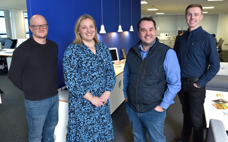 Dave Walker, Founder and MD of 24, thrid right, with far left, Rik Holden, Head of Creative, Hannah Emmett, Financial Controller and Head of Marketing Sam Keenan